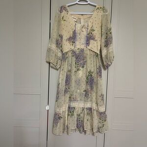 Stunning Vintage Union Made Prairie Boho Romantic Cottagecore Pantel Midi Dress